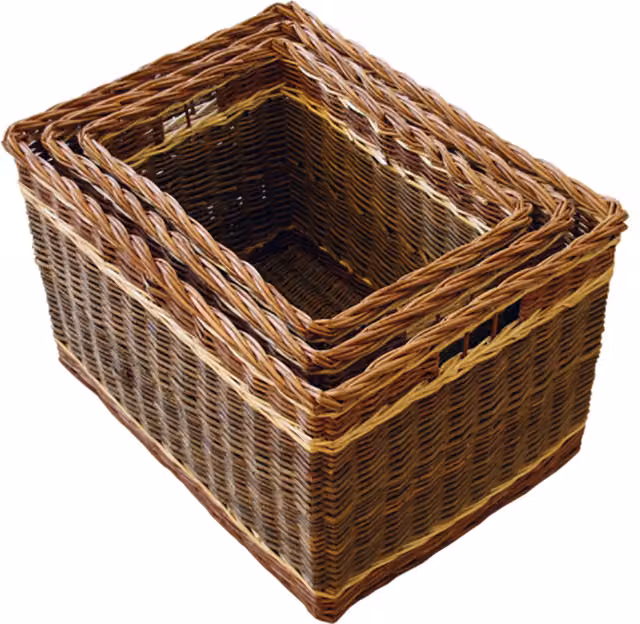Red Hamper Set of 3 in Brown, Green and White