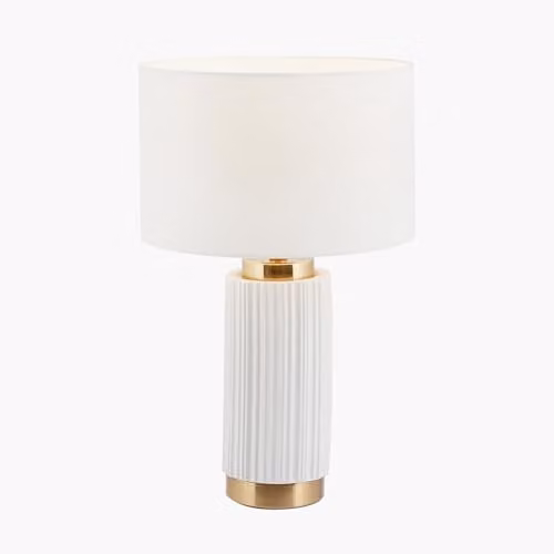 Pacific Lifestyle Art Deco Ceramic Textured Table Lamp with Fabric Shade in White – 1