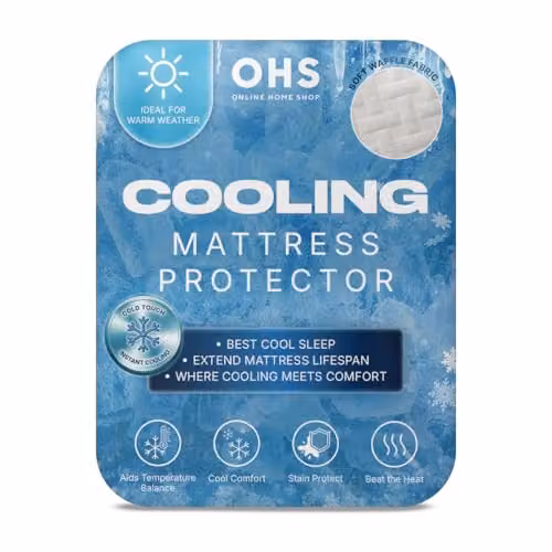 OHS Cooling Mattress Protector, Soft Hypoallergenic Breathable Fibre Mattress Cover, White, W: 135 cm, D: 190 cm – 2