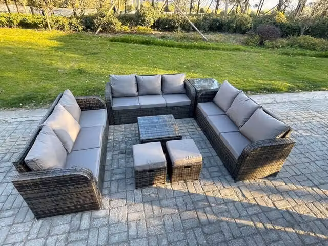 Fimous Rattan Outdoor Furniture Set with 3 Seater Sofa and Square Coffee Table in Dark Grey
