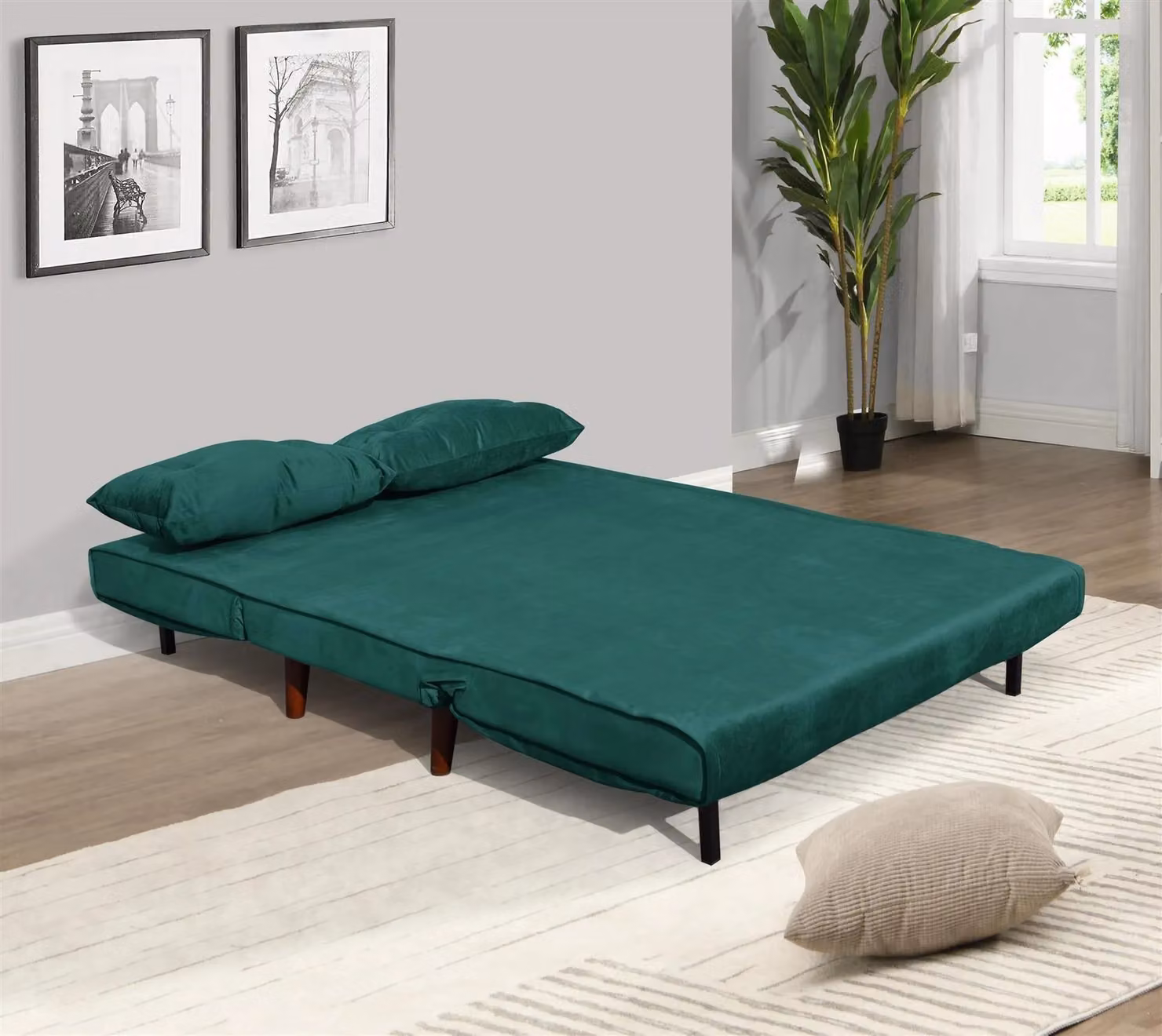 KOSY KOALA Green Velvet Double Sofa Bed Sleeper with Scatter Cushions, W/D/H: 190 x 120 x 84 cm – 3