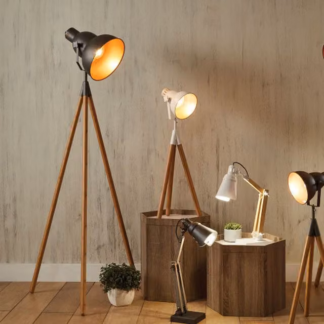 Pacific Lifestyle Industrial Tripod Floor Lamp in Copper and Wood