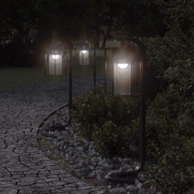 Berkfield Home Set of 3 Black Stainless Steel Outdoor Floor Lamps, Height: 60 cm