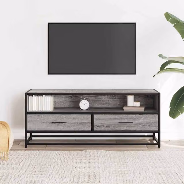Berkfield Home Grey Sonoma TV Cabinet in Engineered Wood and Metal, W: 100 cm, D: 34.5 cm, H: 40 cm – 1