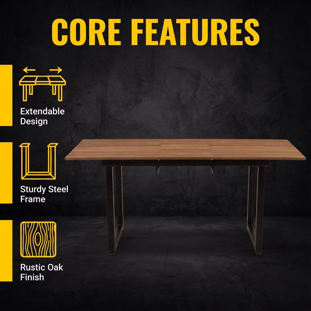 HomeTouch Modern Extendable Dining Table in Walnut and Black with Robust Metal Legs, W: 140 cm, D: 80 cm, H: 76 cm – 6