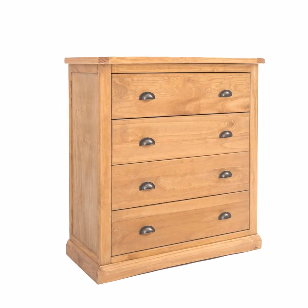 Cabinet Bits Lucca 4 Drawer Chest of Drawers in Rustic Brown Pine with Gold Handles – 2