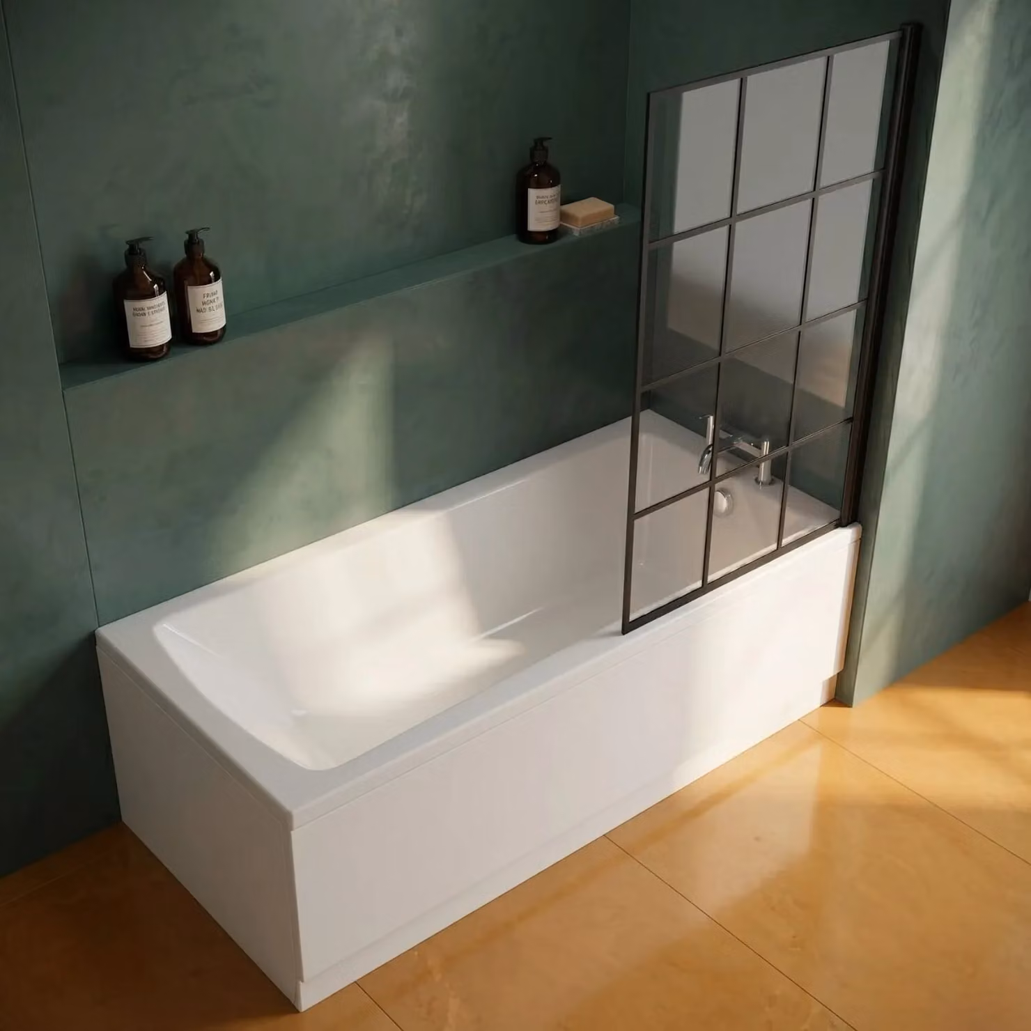 Balterley Square Bath Set in White with Black Square Screen, Leg Set and Chrome Waste, W/D/H: 170 x 70 x 70 cm – 2