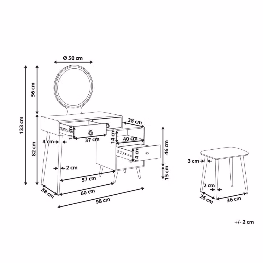 Wyld and Coco Glam Dressing Table in Black and Gold with 6 Drawers and Hollywood LED Mirror, W/D/H: 133 x 38 x 98 cm – 3