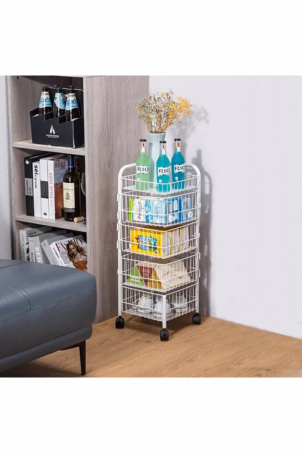 Living and Home 4-Layer Detachable Rotating Trolley Cart White Metal Kitchen Storage Organizer – 2