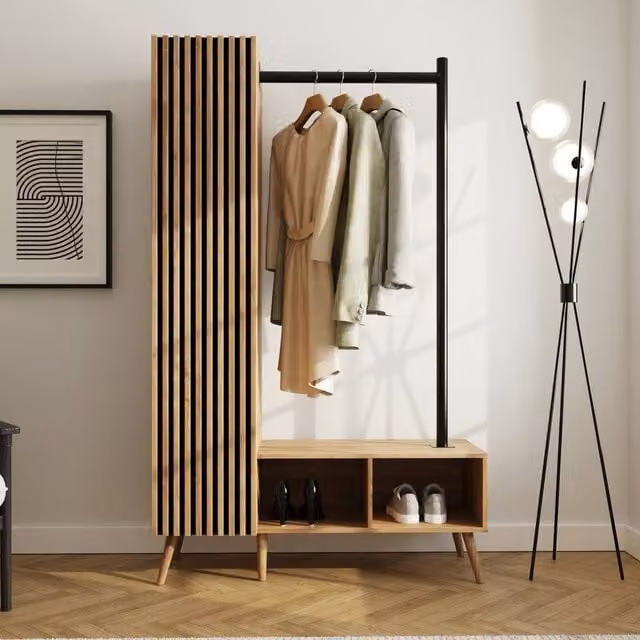 GFW Rowan Smart Storage Wardrobe in Light Oak with Hinged Doors and Open Shelving