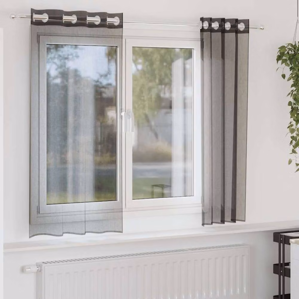 Berkfield Home Black Transparent Voile Fabric Panel Curtains with Eyelets, 2 Pack, W: 140 cm, H: 140 cm – 2