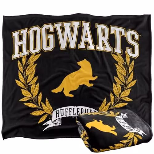 Warner Bros. Harry Potter Hufflepuff Hogwarts Leaves Super Soft Fleece Throw Blanket, Multicolour, W: 127 cm x D: 152 cm – 1