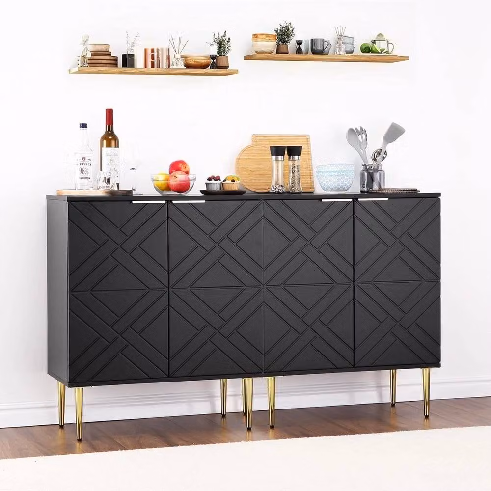 ERGOVEXA Sideboard Storage Cabinet with 3 Doors and 4 Legs in Black Matt – 2