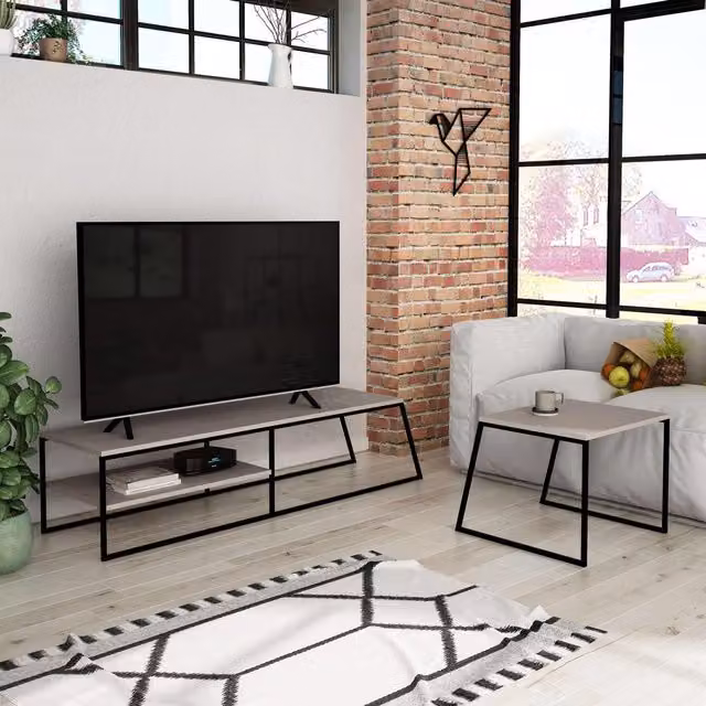 FWStyle Modular TV Unit and Sofa Table Set in Mocha