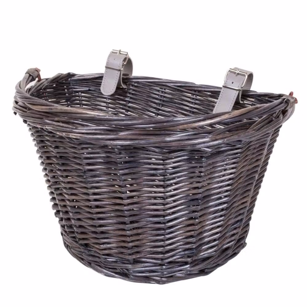 FLAVORA Brown Wicker Bicycle Shopping Basket with Metal Handles – 3