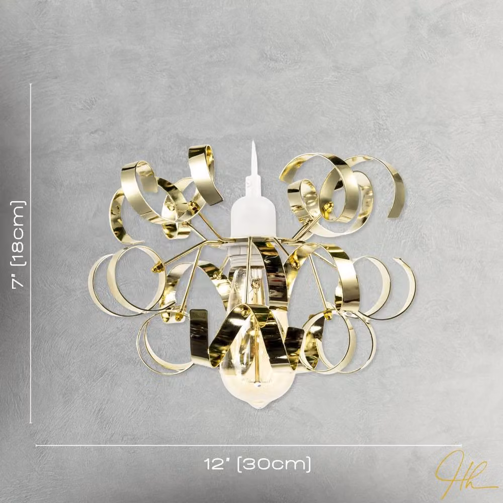 Happy Homewares Gold Metal Pendant Shade with Twisting and Curving Strips – 3