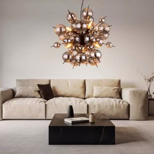 Globo Lighting Udo Sphere Pendant Light with Smoke Glass Shade and Black Metal Finish, 6x E14, Diameter: 55 cm – 3