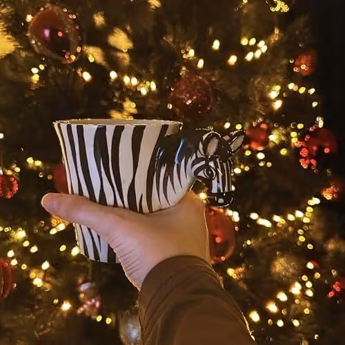 Handmade Ceramic Zebra Design Mug in White and Multicolour with 3D Handle – 5
