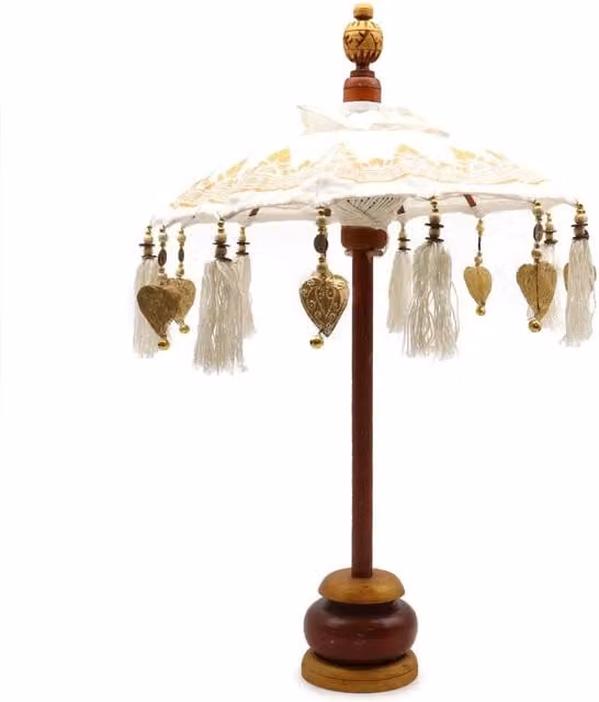 KDMD Bali Home Decor Parasol, Handcrafted Round White Canvas with Gold Accent, Diameter: 40 cm – 1