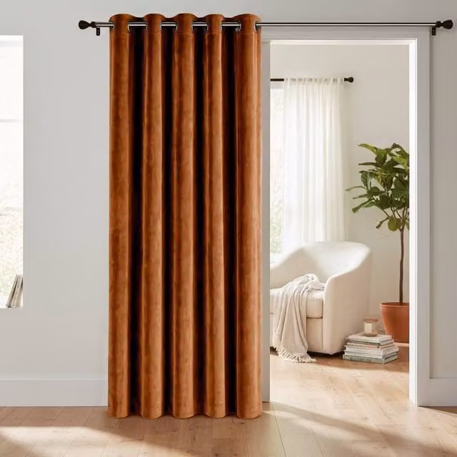 Velosso Luna Velvet Ring Top Door Curtain in Orange, Width: 117 cm, Drop: 214 cm