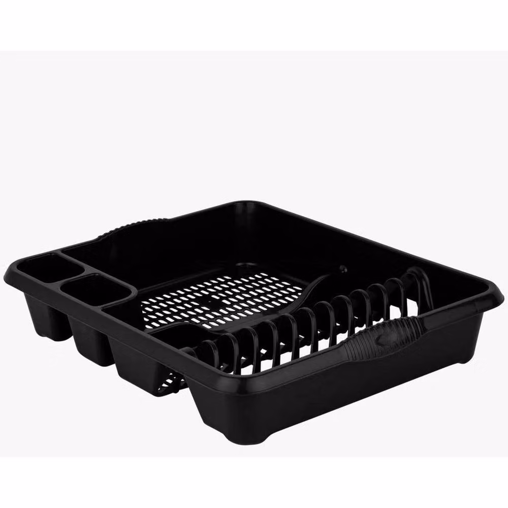 PAWNORA Black Plastic Rectangular Washing Up Bowl and Dish Drainer Rack Set – 2
