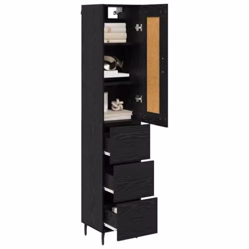 vidaXL Modern Tall Unit in Black Oak with Hinged Doors, W/D/H: 34.5 x 34 x 180 cm