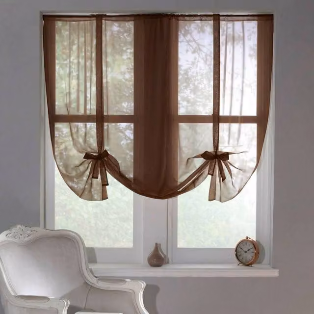 Luxury Living Sheer Voile Tie Up Curtain Blinds in Brown, Width: 218 cm, Drop: 135 cm – 2