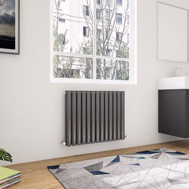 AicaBathroom Horizontal Oval Column Radiator in Anthracite Steel, W/D/H: 76.7 x 76.7 x 76.7 cm