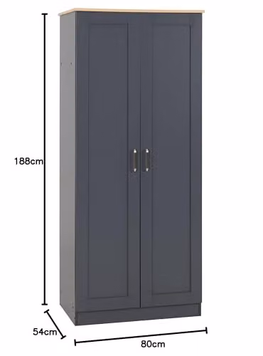 Seconique Portland 2 Door Wardrobe in Grey, W: 80 cm, D: 53.5 cm, H: 187.5 cm – 2