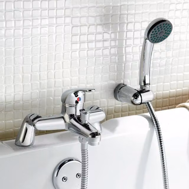 Nes Home Bath Shower Mixer Tap with Shower Handset in Chrome Metallic Silver