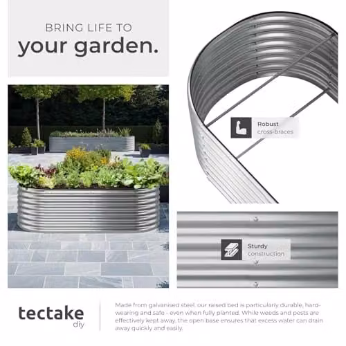tectake Raised Garden Bed in Silver Galvanised Steel with 942L Capacity, W/D/H: 200 x 60 x 100 cm – 5