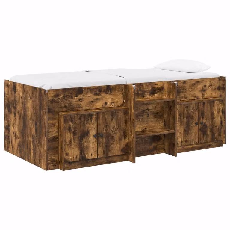 Berkfield Home Loft Bed Frame with Cabinet in Smoked Oak Brown Engineered Wood
