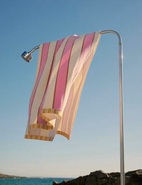 M&S Pink Striped Pure Cotton Sand Resistant Beach Towel