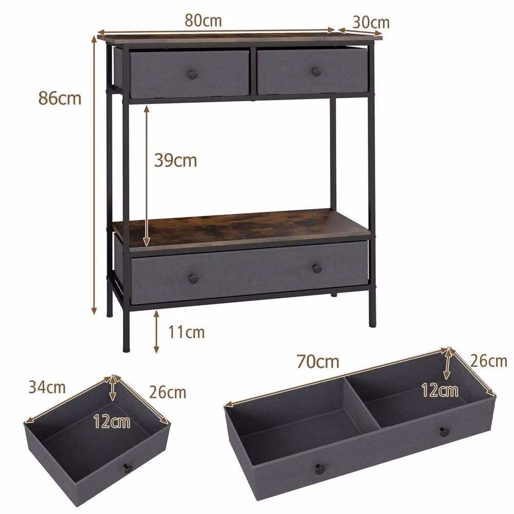VOGREX Industrial Rustic Grey Metal Console Entry Table with Folding Top, W/D/H: 86.0 x 80.0 cm – 2