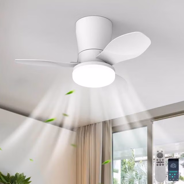 NIVOR LED Ceiling Fan with Light, White, W/D/H: 26.5 x 26.5 x 65 cm