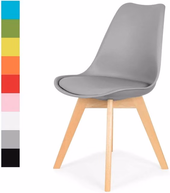 IHANA Scandinavian Dining Chair with Wooden Legs in Grey and Blue