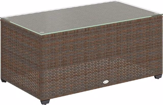 Outsunny Brown Rattan Garden Side Table with Glass Top, W: 90 cm, D: 50 cm