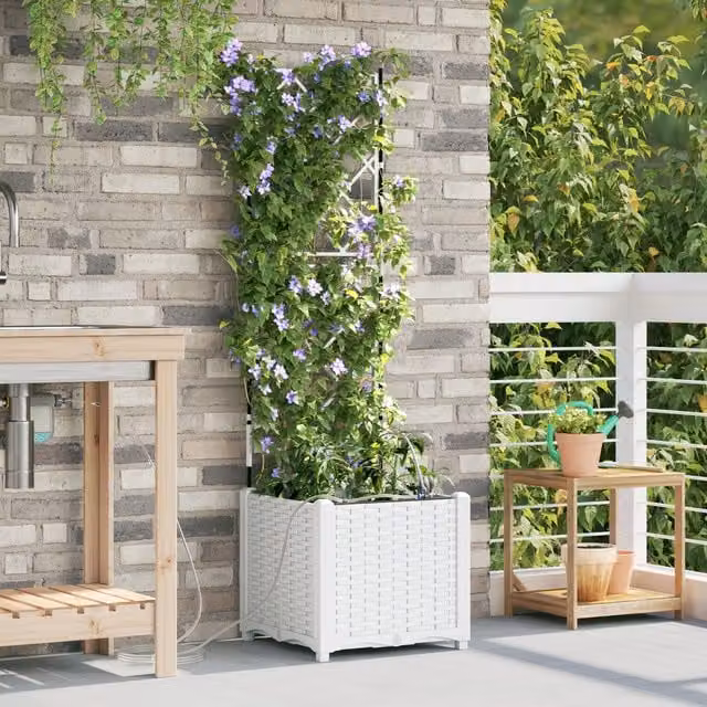 Berkfield Home Garden Planter with Water Irrigation System, White, W/D/H: 80.0 x 40.0 x 136.0 cm – 1