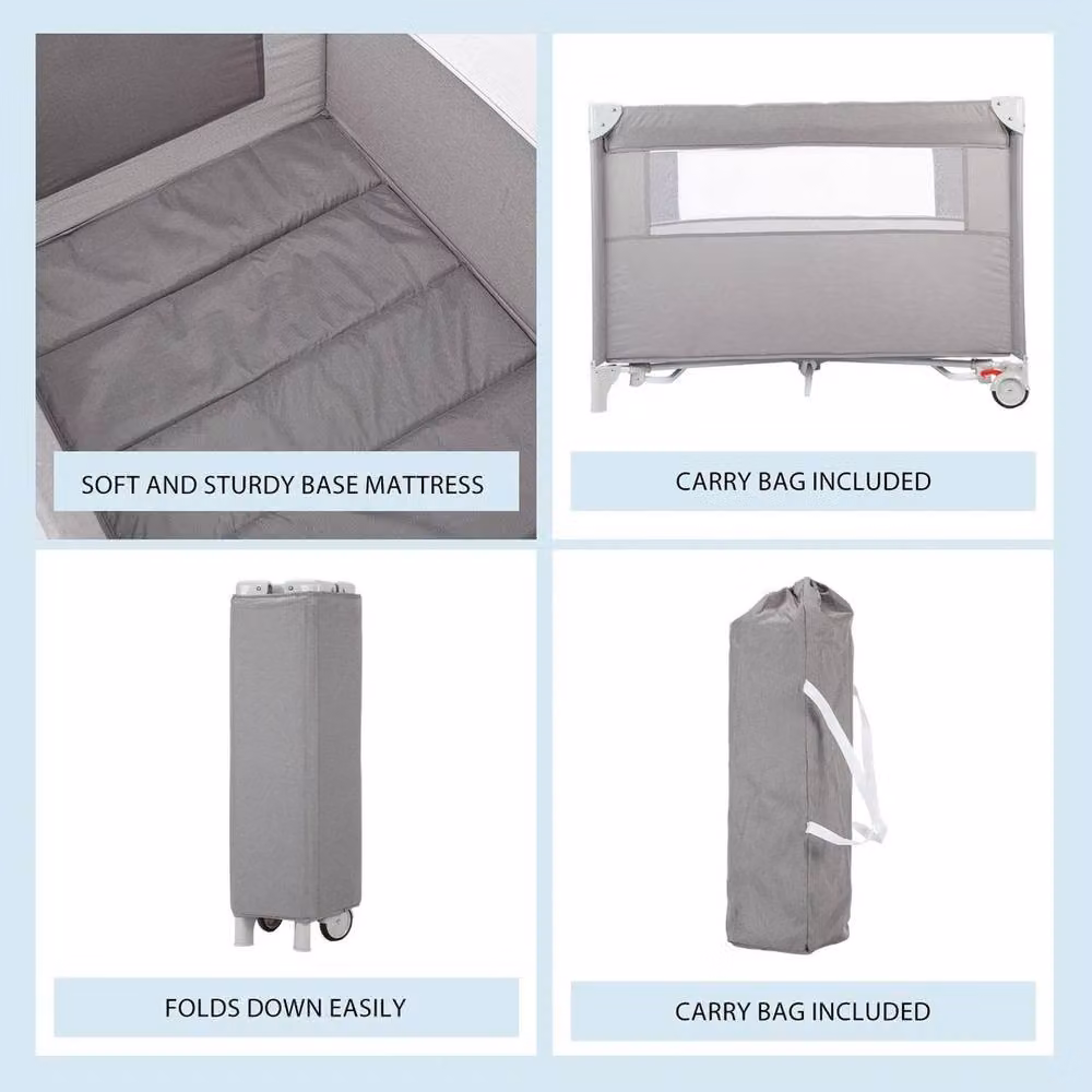 FORGEVIO Folding Travel Cot and Playpen with Mattress in Grey, W: 125 cm, D: 66 cm – 6
