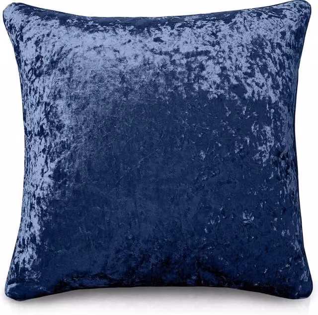 Intimates Plain Navy Blue Crushed Velvet Square Filled Cushion, 43 x 43 cm