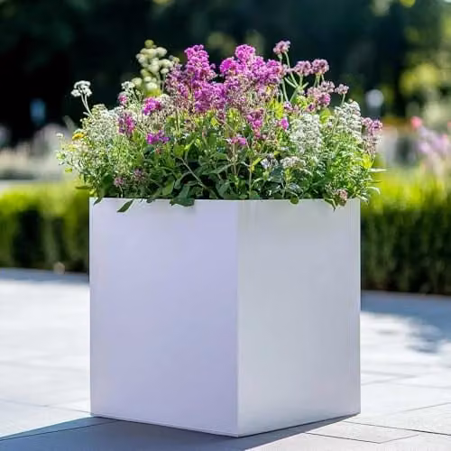 Tulipy Galvanised Steel Square Planter Tub, White, W: 40 cm, D: 40 cm, H: 40 cm – 7