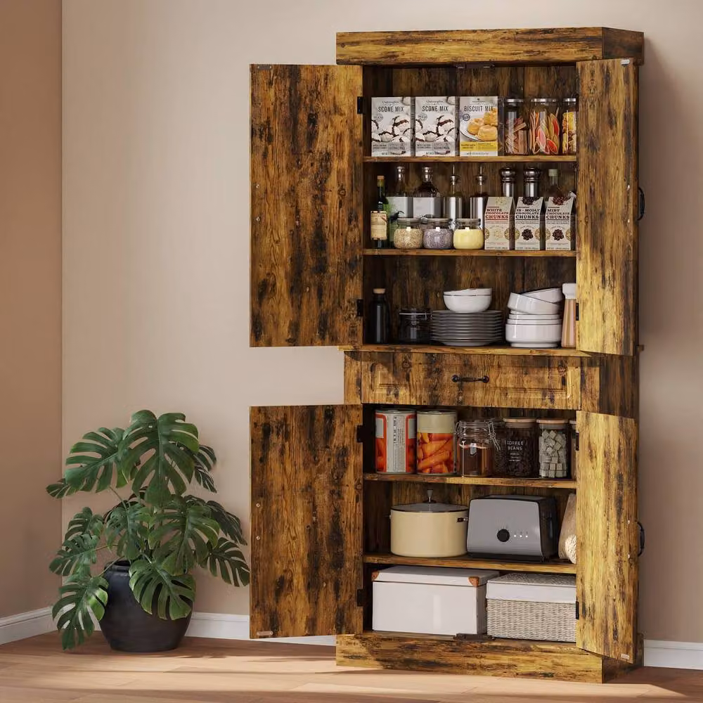 Wyld Haus Brown Tall Kitchen Pantry Cabinet with Drawers and Shelves, H: 180 cm, W: 80 cm, D: 35 cm – 5