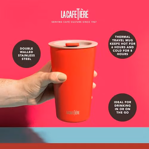 La Cafetiere Pavia Red Insulated Stainless Steel Travel Tumbler, 380ml – 3