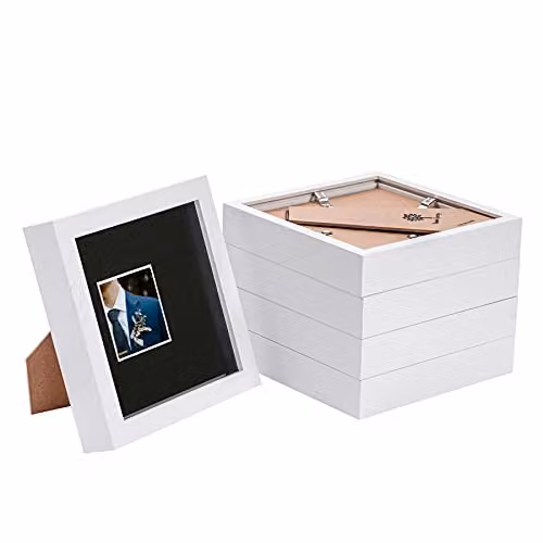 Nicola Spring 5 Piece Square 3D Shadow Box Photo Frame Set in White and Black with Glass Aperture