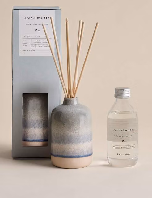 Scentiments™ Coastal Breeze Reed Diffuser, Blue Ceramic Tabletop Maritime Scent, 150ml