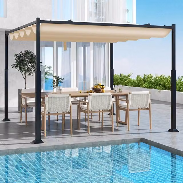 Costway Modern Outdoor Pergola Sunshade Pavilion Gazelle in Beige, W/D/H: 310 x 310 x 225 cm – 1