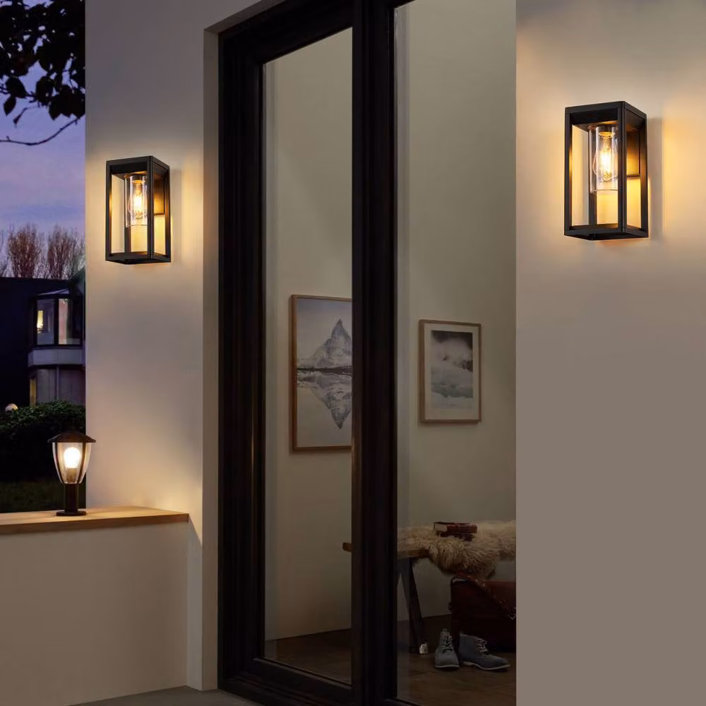 Harper Living LED Outdoor Wall Lantern in Black with Transparent Glass Shade – 3