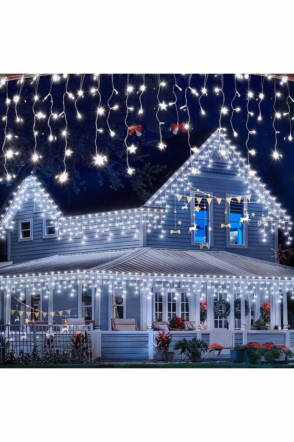 Living and Home 30m Solar-Powered White LED Icicle String Lights with Remote Control and Dusk Sensor – 2