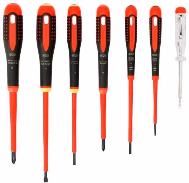 Bahco BE-9887S ERGO VDE Insulated Screwdriver Set, 7 Piece, Red