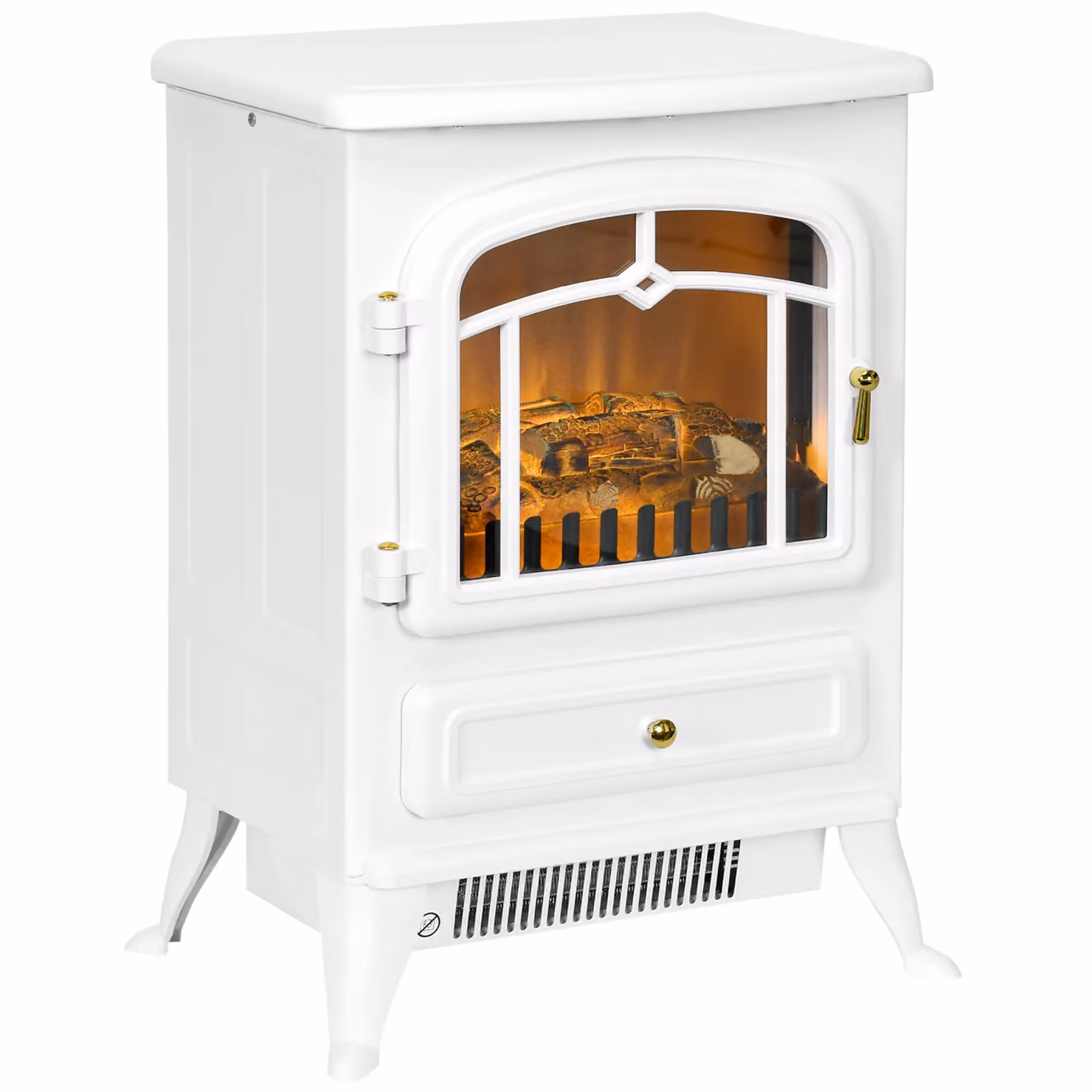 HOMCOM Electric Fireplace Stove Heater with Flame Effect in White – 2